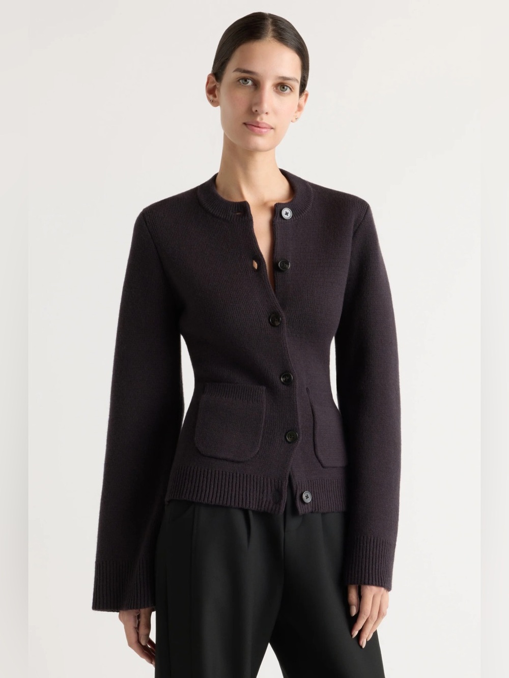 NWOT Modern Citizen Eames Organic Cotton-Wool Button Cardigan Dark Aubergine